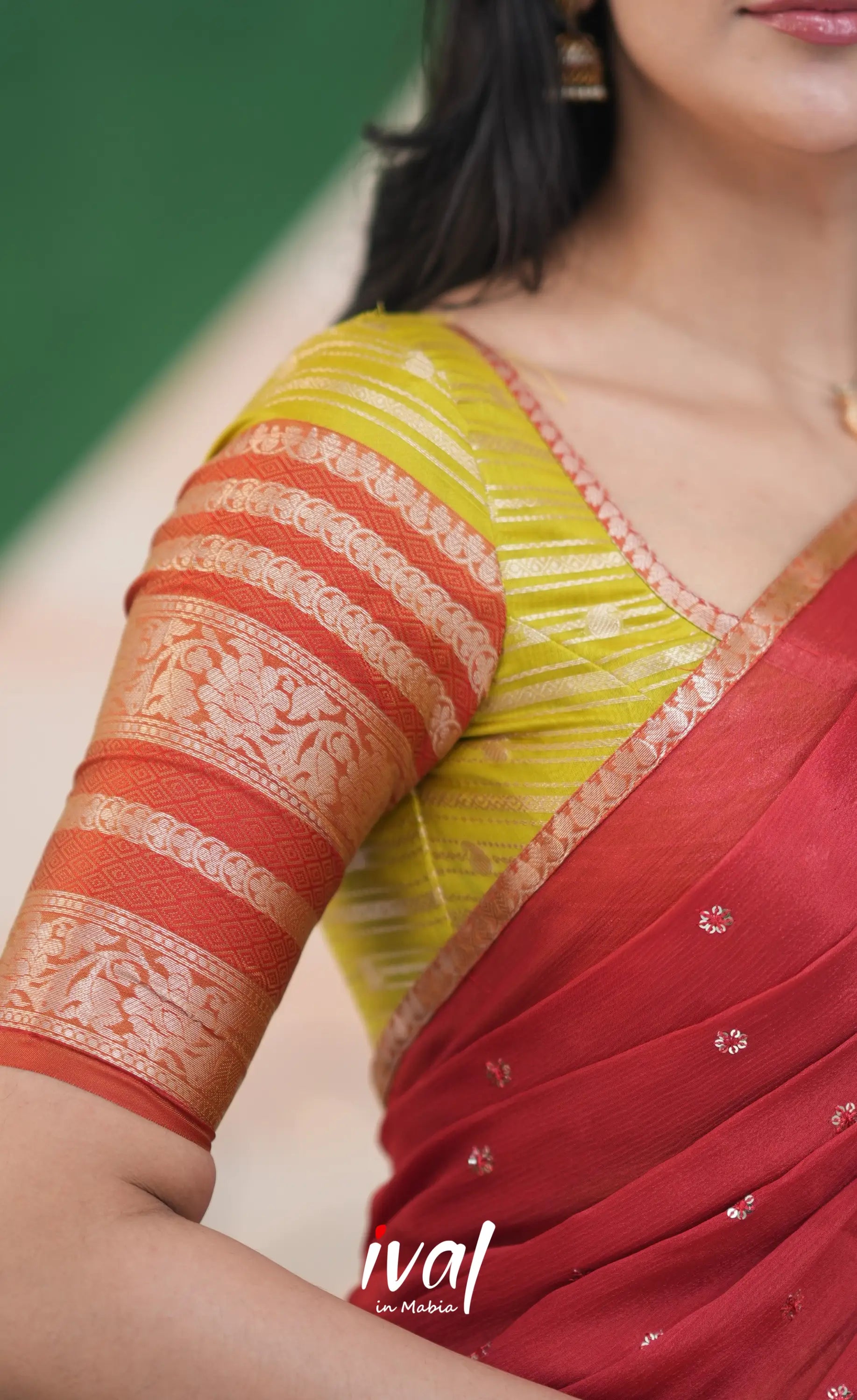 Izhaiyini Halfsaree - Henna yellow and Rust Orange Half Sarees