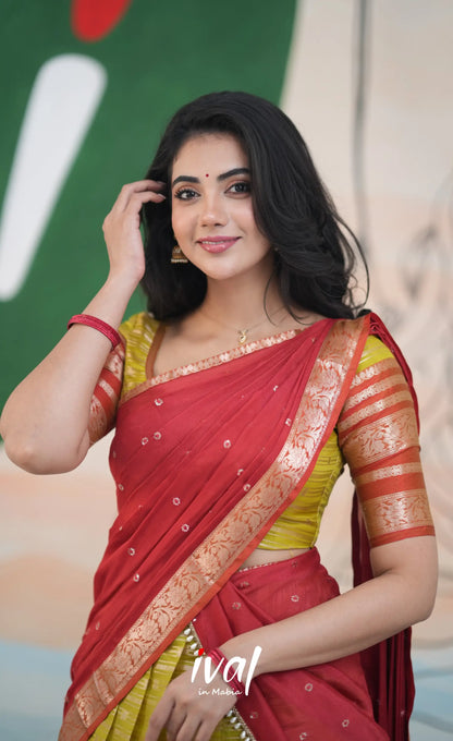 Izhaiyini Halfsaree - Henna yellow and Rust Orange Half Sarees