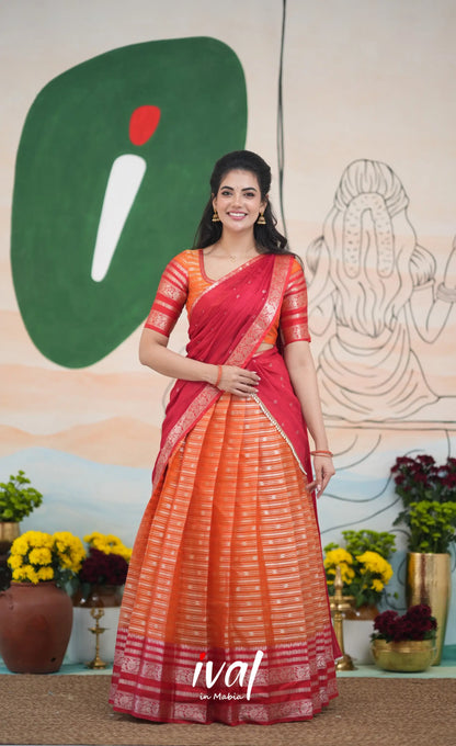 Izhaiyini Halfsaree - Orange and Red Half Sarees