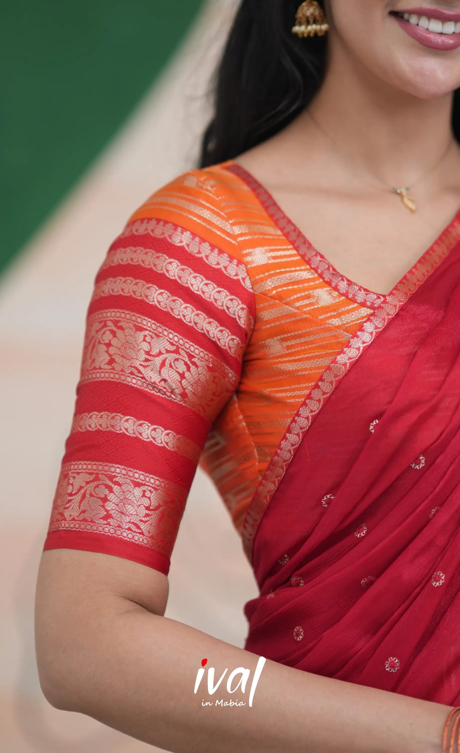 Izhaiyini Halfsaree - Orange and Red Half Sarees