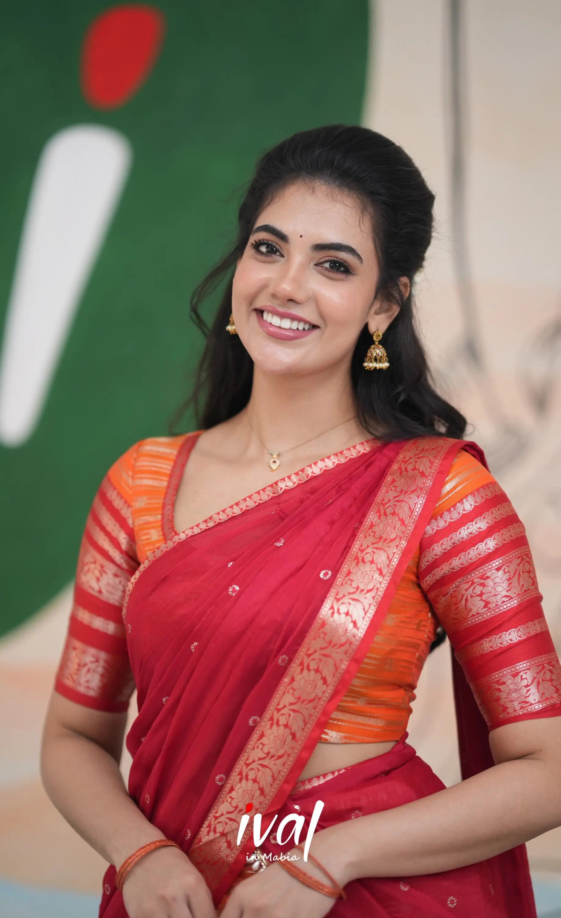 Izhaiyini Halfsaree - Orange and Red Half Sarees