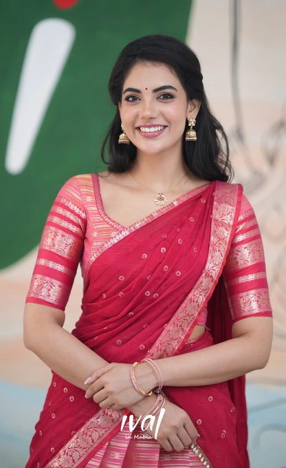 Izhaiyini Halfsaree - Pink and Bright Red Half Sarees