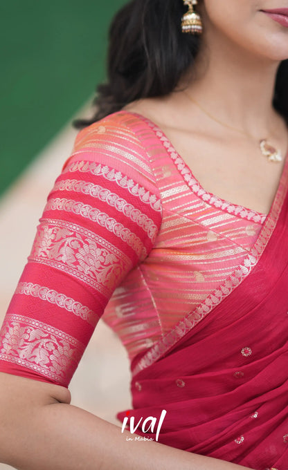 Izhaiyini Halfsaree - Pink and Bright Red Half Sarees