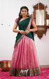 Izhaiyini Shade Of Light Pink And Dark Green Tone Organza Halfsaree Half Sarees