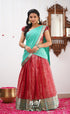 Izhaiyini Shade Of Red And Teal Tone Organza Halfsaree Half Sarees