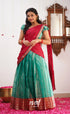 Izhaiyini Shade Of Teal And Red Tone Organza Halfsaree Half Sarees