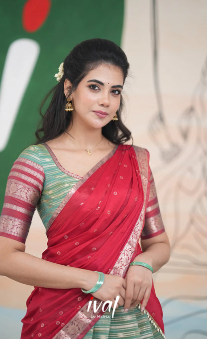 Izhaiyini Halfsaree - Two tone dark Green and Red Half Sarees