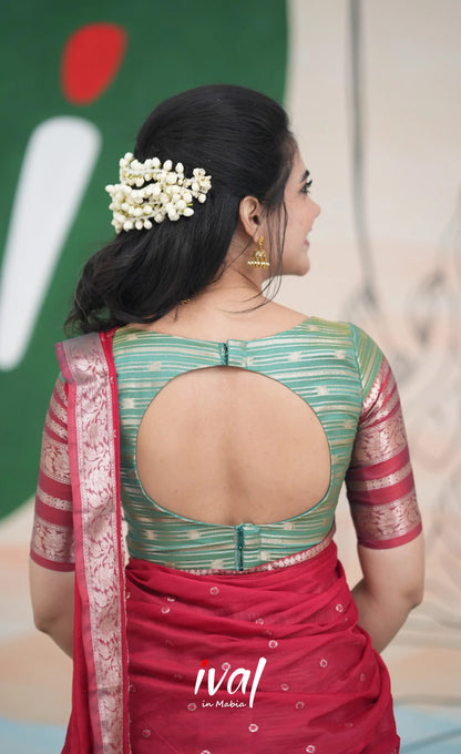 Izhaiyini Halfsaree - Two tone dark Green and Red Half Sarees