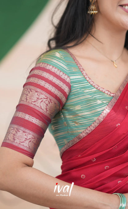 Izhaiyini Halfsaree - Two tone dark Green and Red Half Sarees