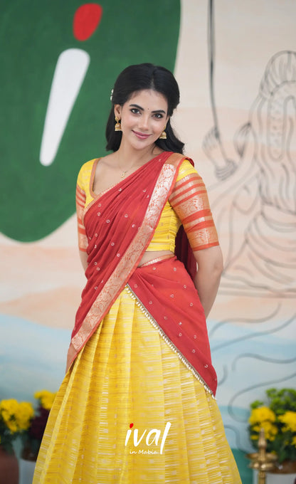 Izhaiyini Halfsaree - yellow and Rust Orange Half Sarees