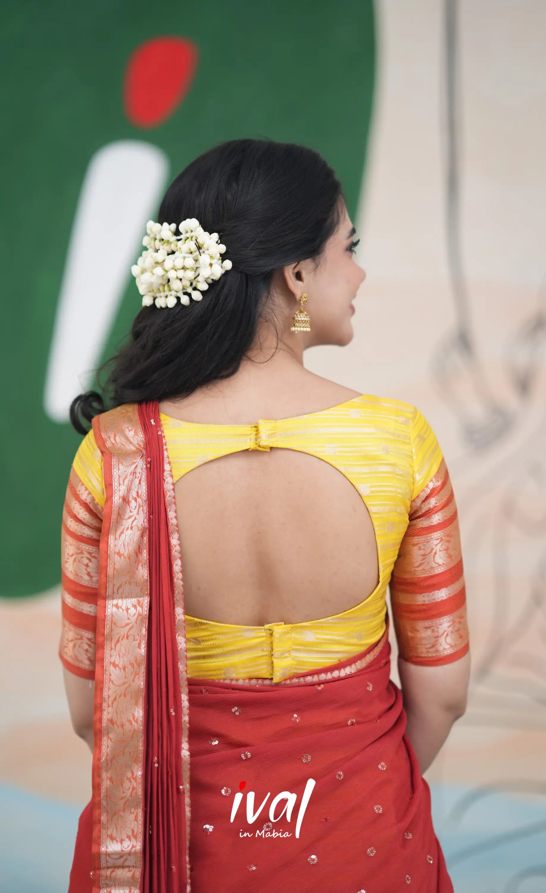 Izhaiyini Halfsaree - yellow and Rust Orange Half Sarees