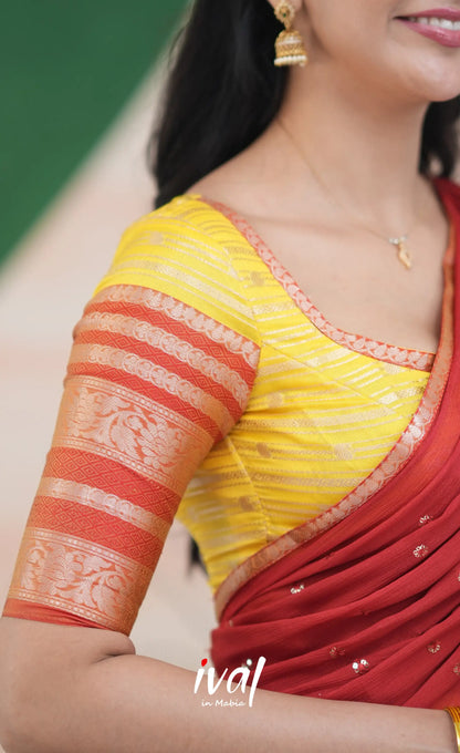 Izhaiyini Halfsaree - yellow and Rust Orange Half Sarees