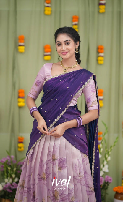 Izhaiyini Kota Halfsaree - Light Lavender and Purple Half Sarees