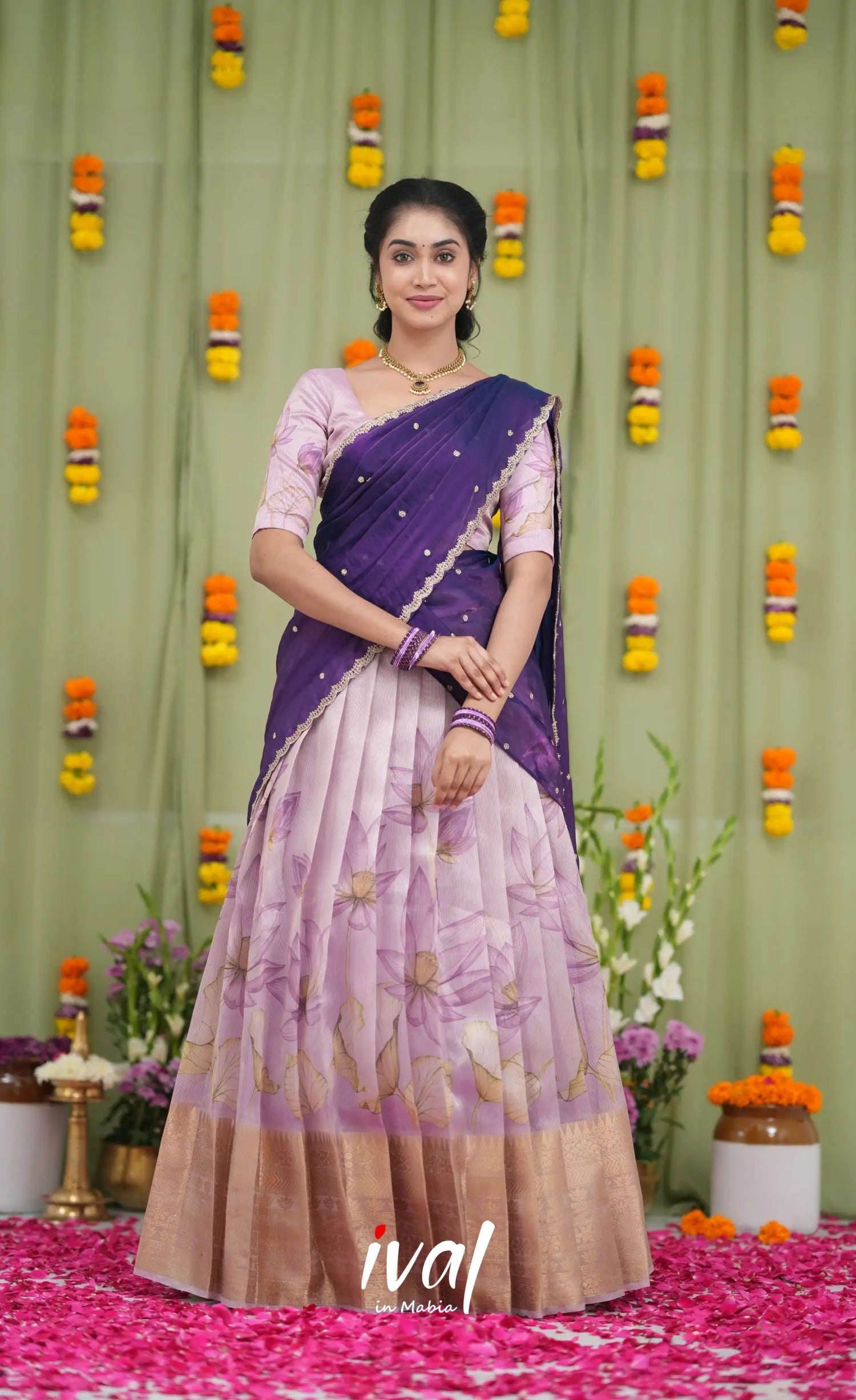 Izhaiyini Kota Halfsaree - Light Lavender and Purple Half Sarees