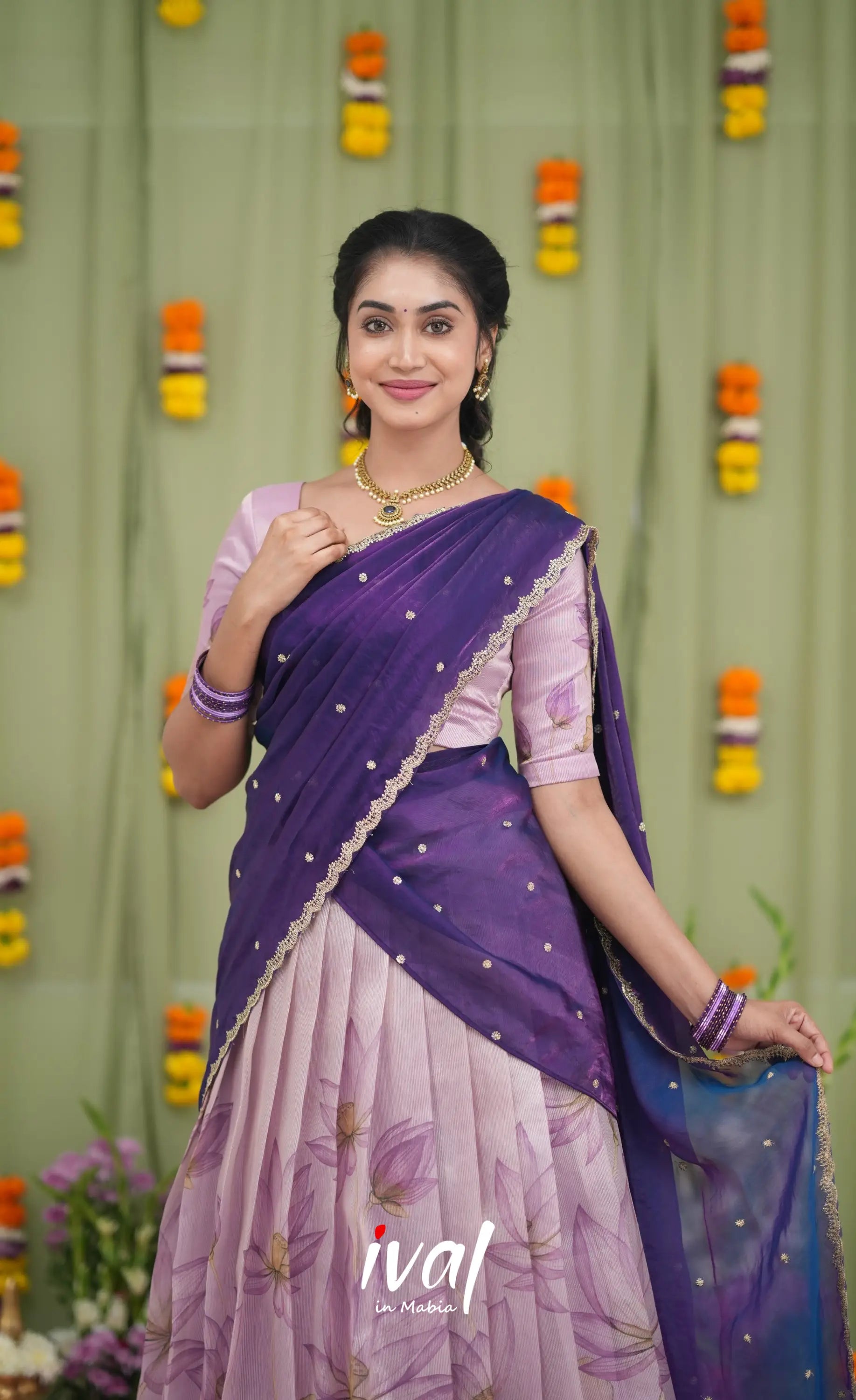 Izhaiyini Kota Halfsaree - Light Lavender and Purple Half Sarees