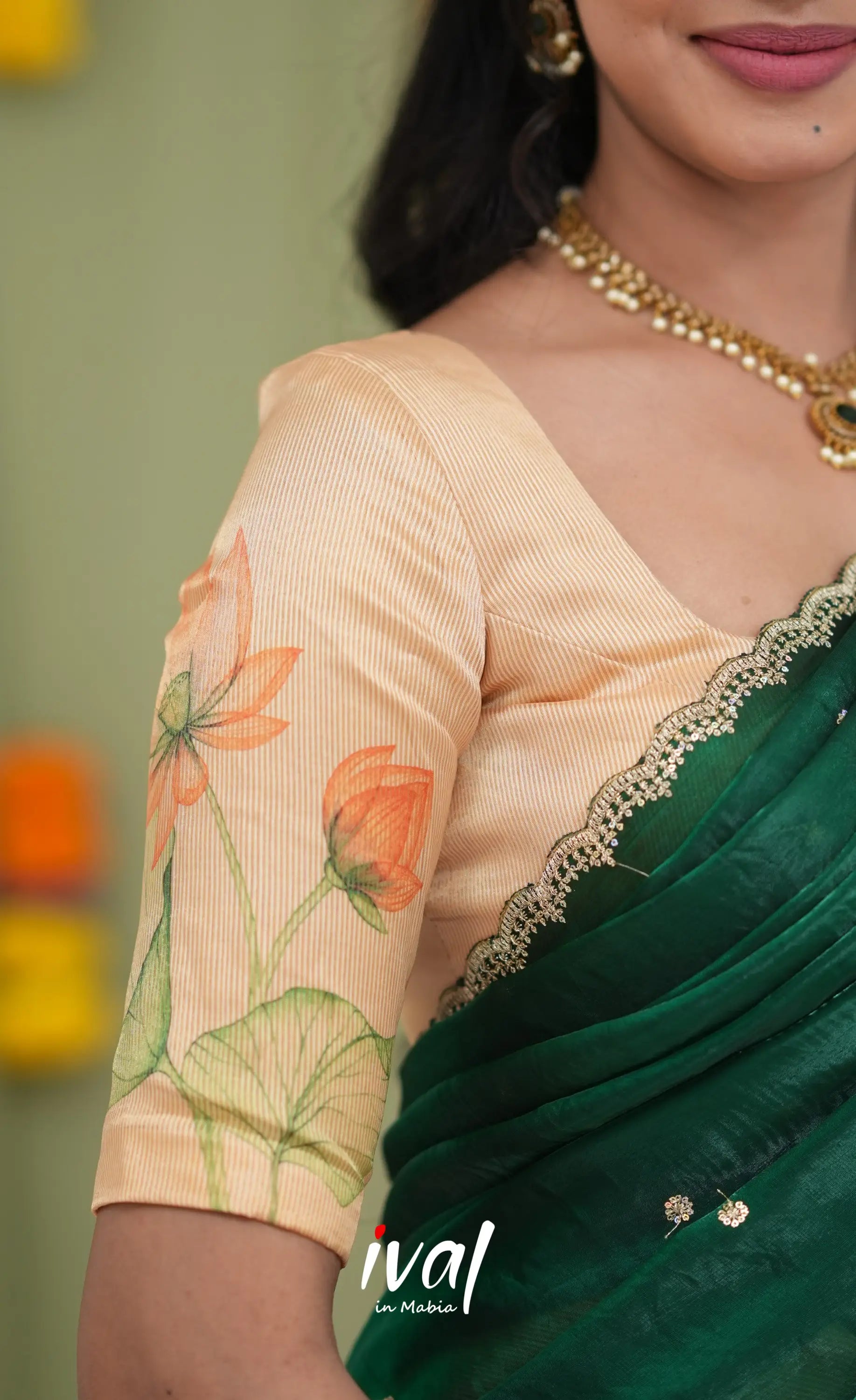 Izhaiyini Kota Halfsaree - Light Orange and Bottle Green Half Sarees