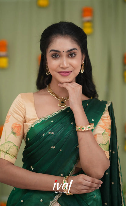 Izhaiyini Kota Halfsaree - Light Orange and Bottle Green Half Sarees