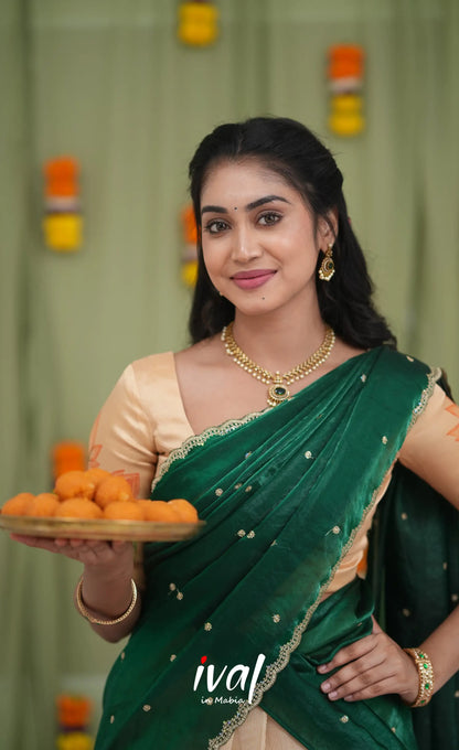 Izhaiyini Kota Halfsaree - Light Orange and Bottle Green Half Sarees