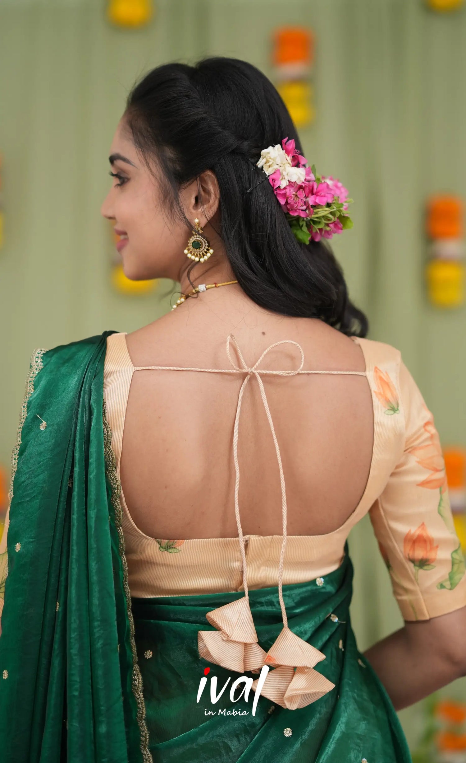 Izhaiyini Kota Halfsaree - Light Orange and Bottle Green Half Sarees