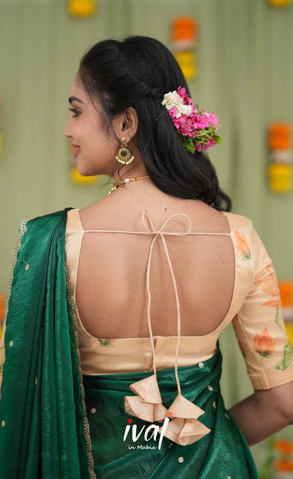 Izhaiyini Kota Halfsaree - Light Orange and Bottle Green Half Sarees