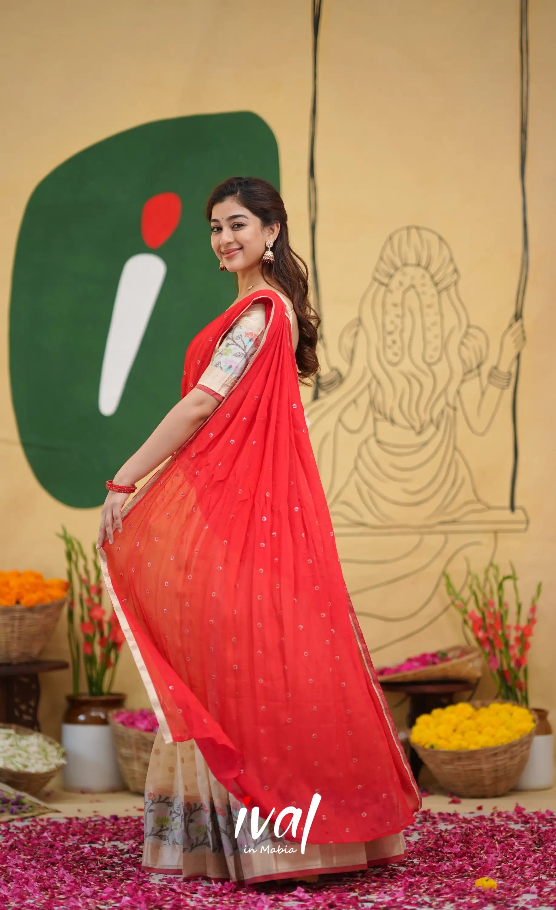 Izhaiyini Kota Halfsaree - Off white and Red - Half Sarees