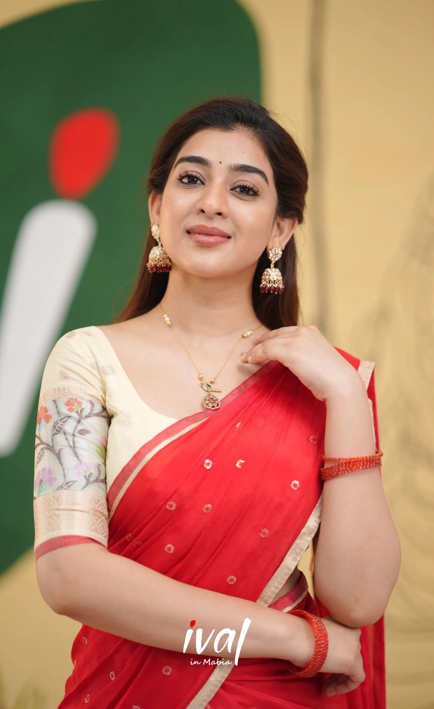 Izhaiyini Kota Halfsaree - Off white and Red - Half Sarees