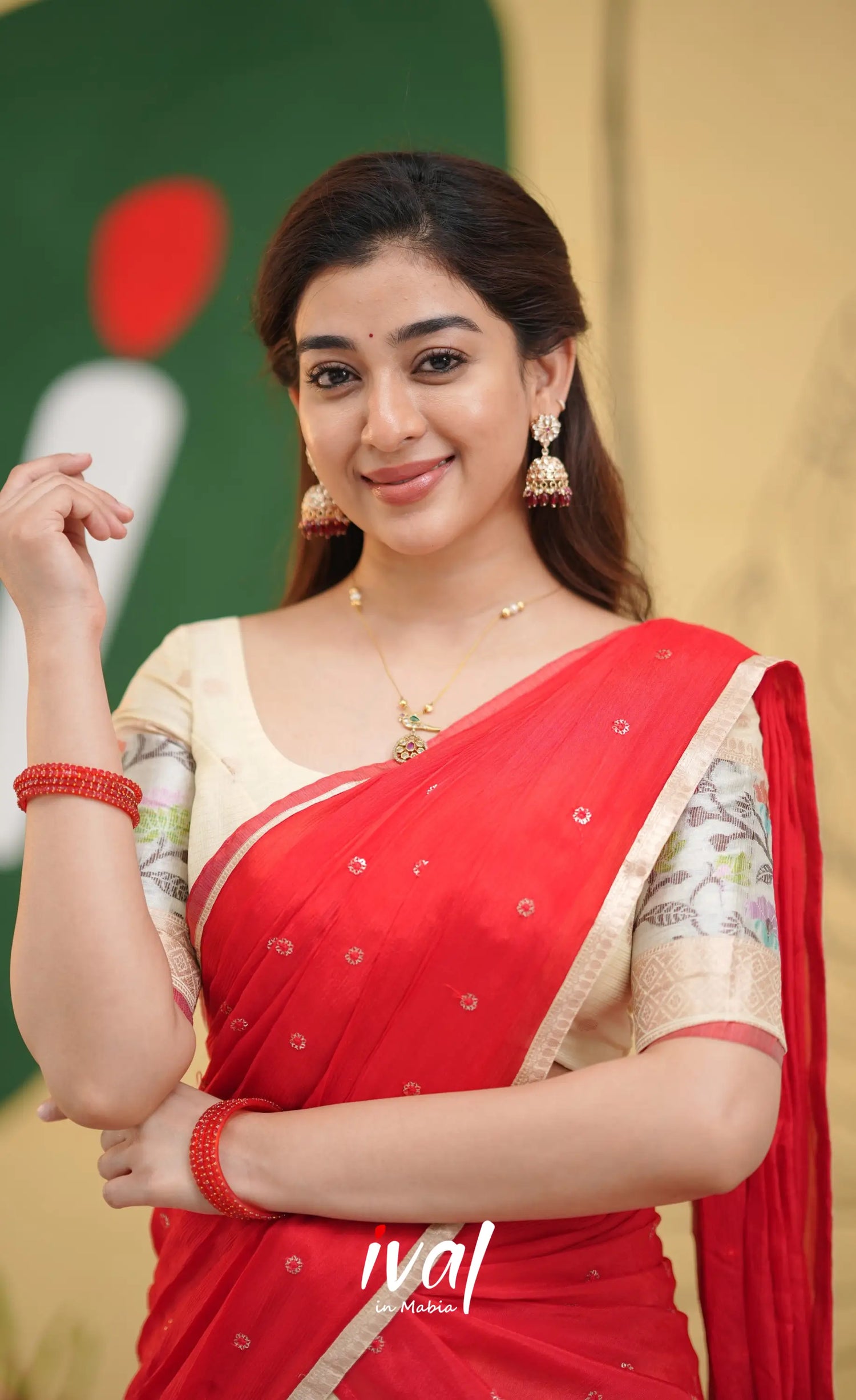 Izhaiyini Kota Halfsaree - Off white and Red - Half Sarees