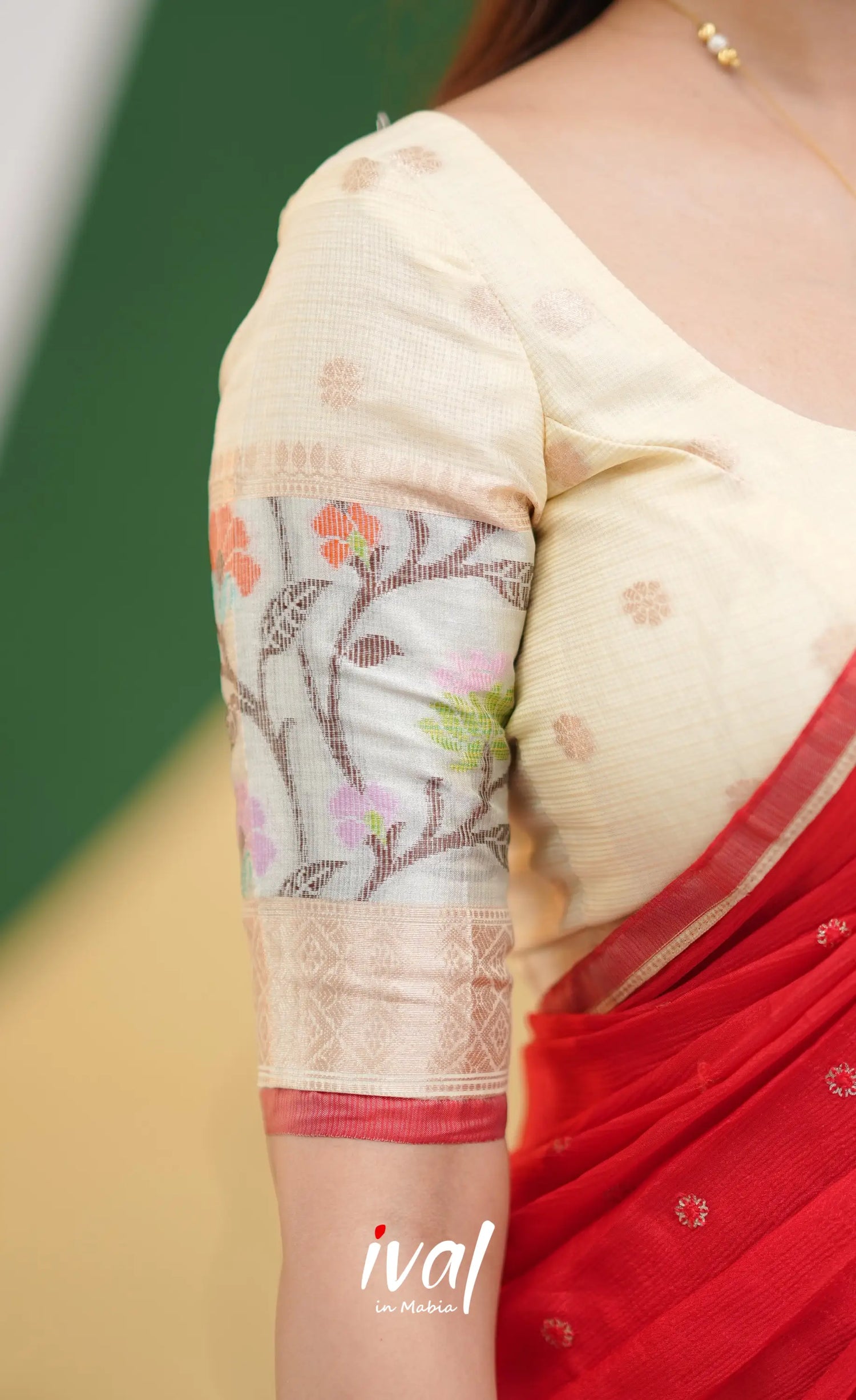 Izhaiyini Kota Halfsaree - Off white and Red - Half Sarees