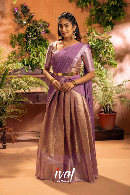 Izhaiyini - Lavender Banarasi Tissue Halfsaree Half Sarees