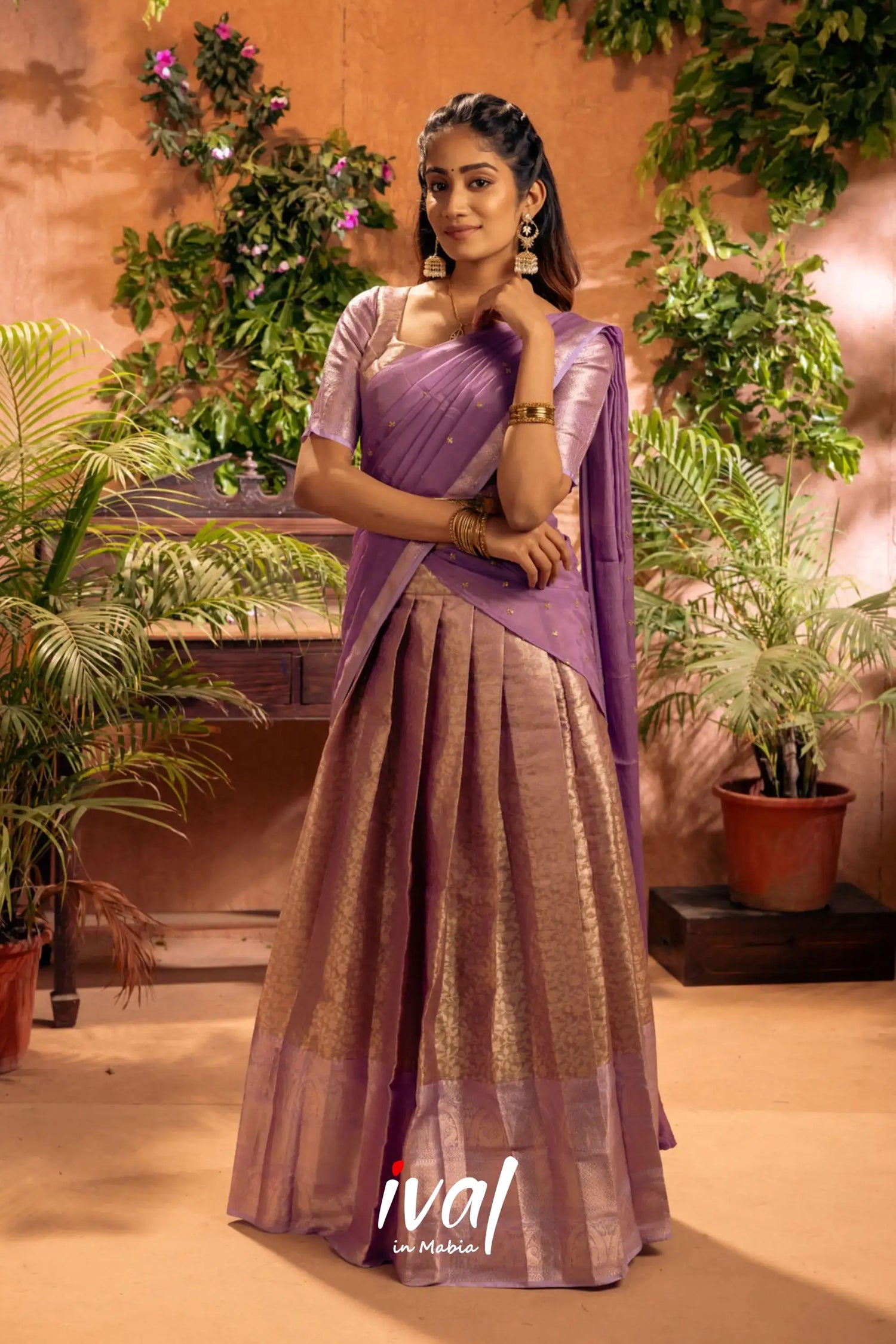 Izhaiyini - Lavender Banarasi Tissue Halfsaree Half Sarees