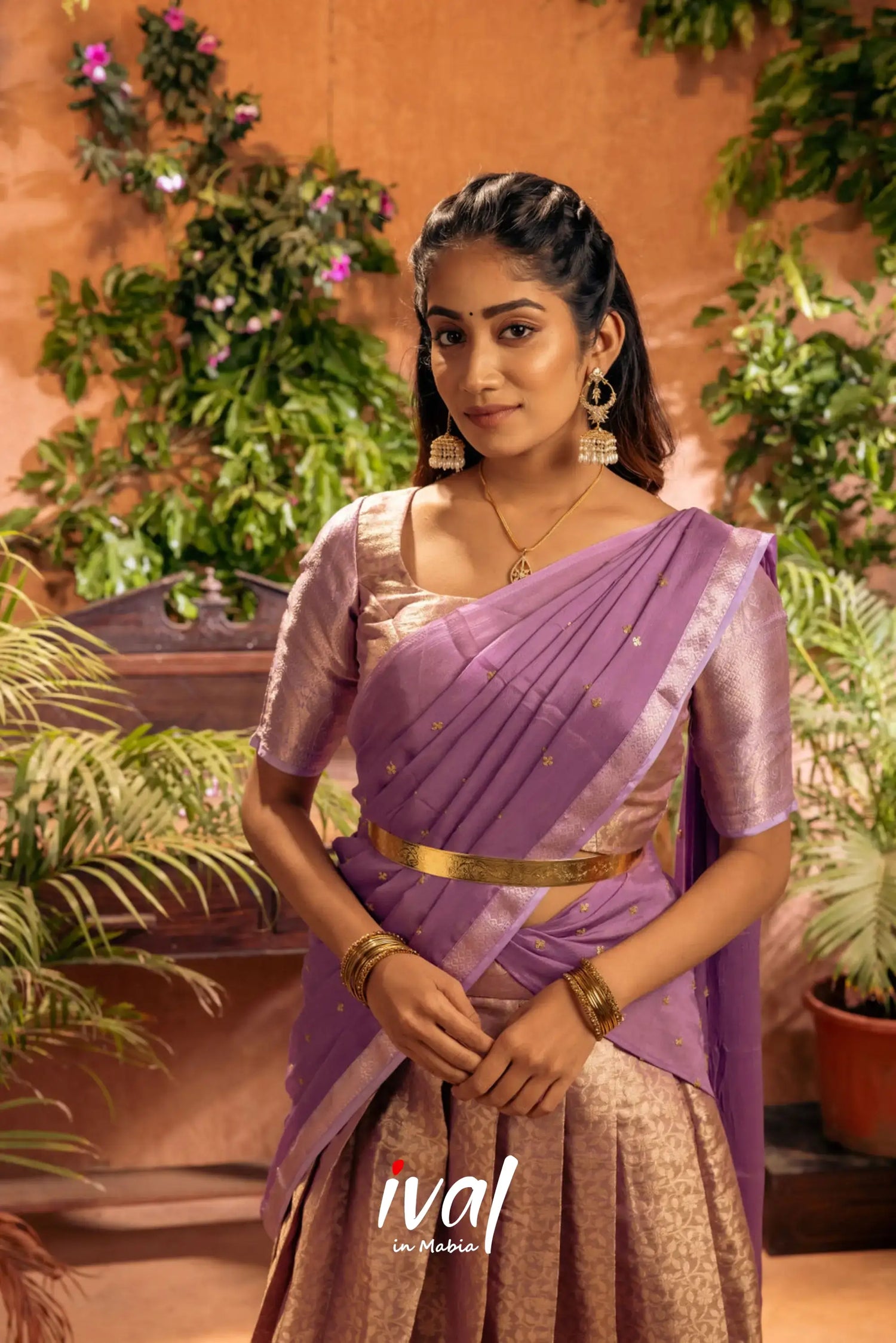 Izhaiyini - Lavender Banarasi Tissue Halfsaree Half Sarees