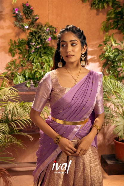 Izhaiyini - Lavender Banarasi Tissue Halfsaree Half Sarees