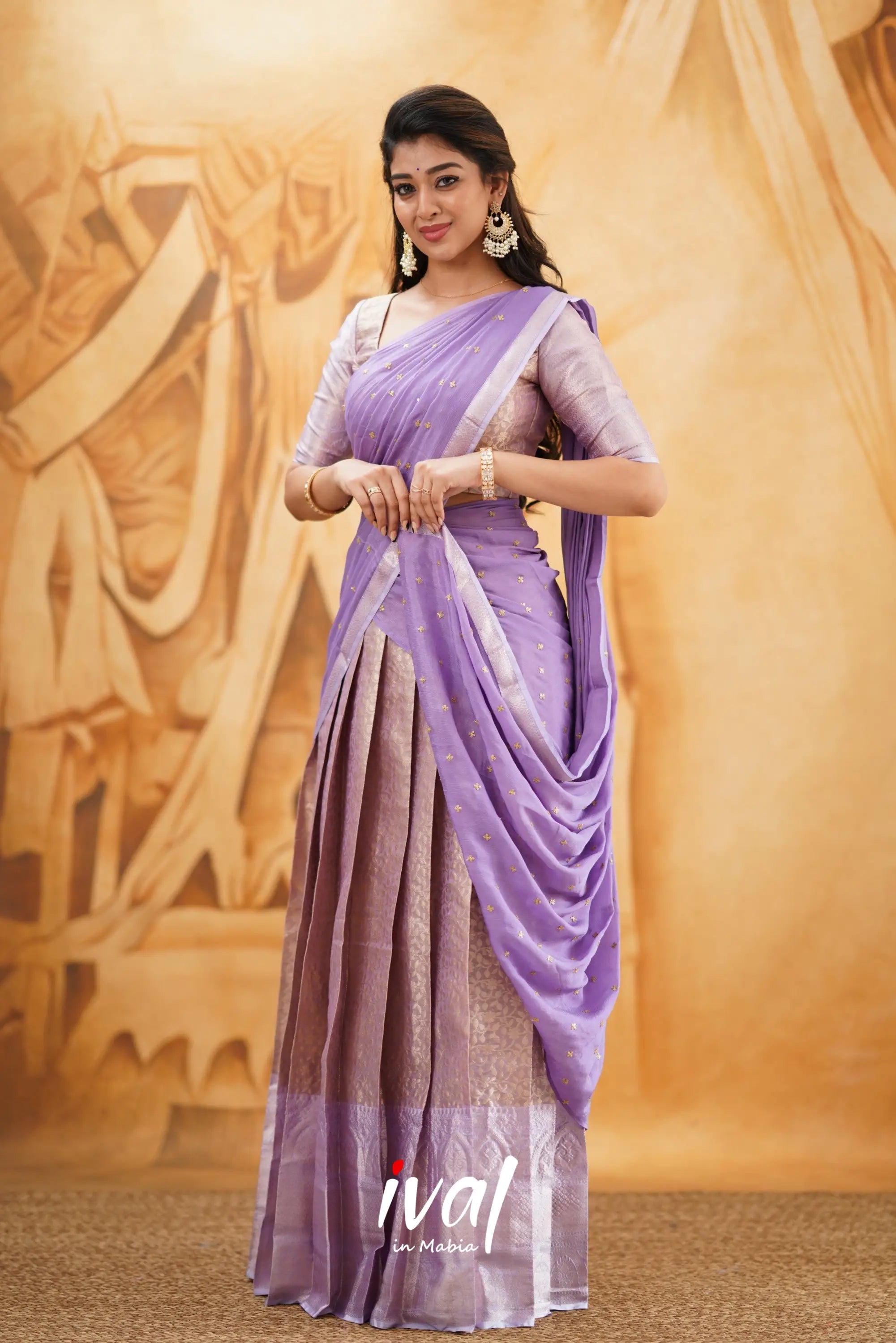Izhaiyini - Lavender Banarasi Tissue Halfsaree Half Sarees