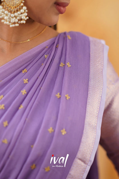 Izhaiyini - Lavender Banarasi Tissue Halfsaree Half Sarees