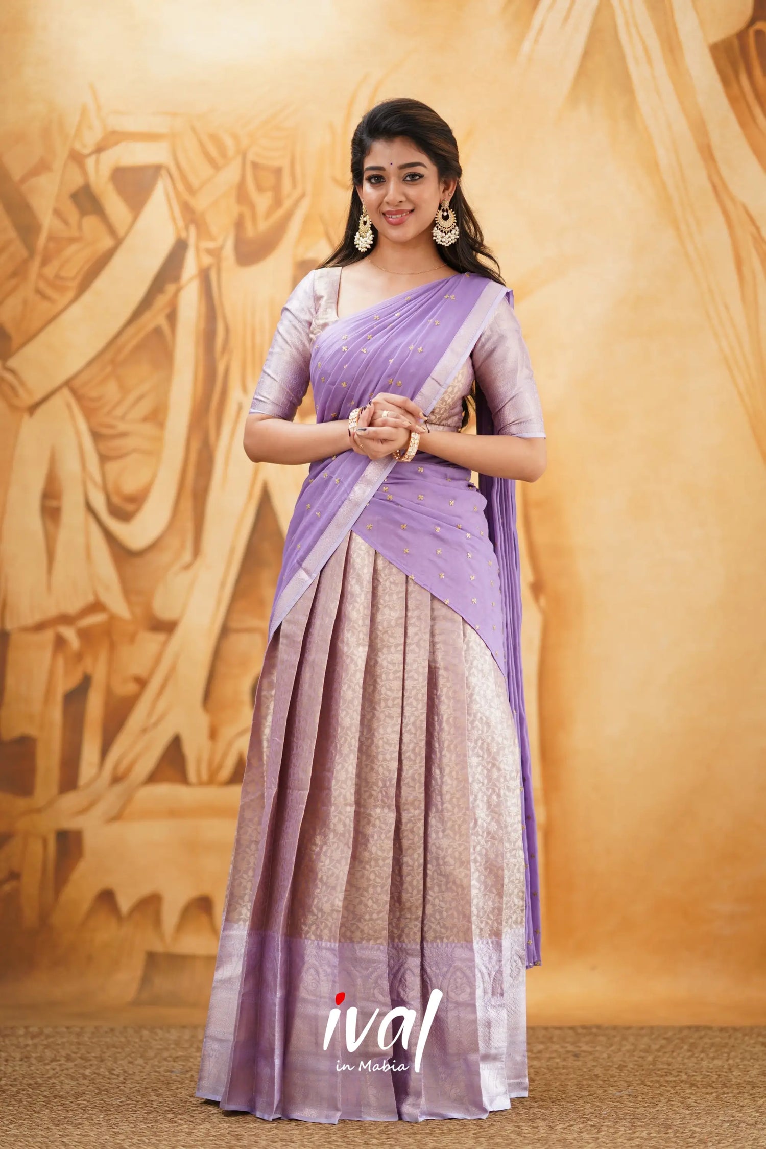 Izhaiyini - Lavender Banarasi Tissue Halfsaree Half Sarees