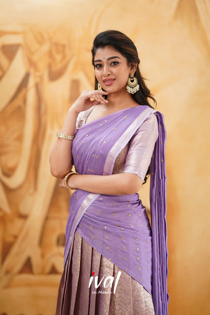 Izhaiyini - Lavender Banarasi Tissue Halfsaree Half Sarees