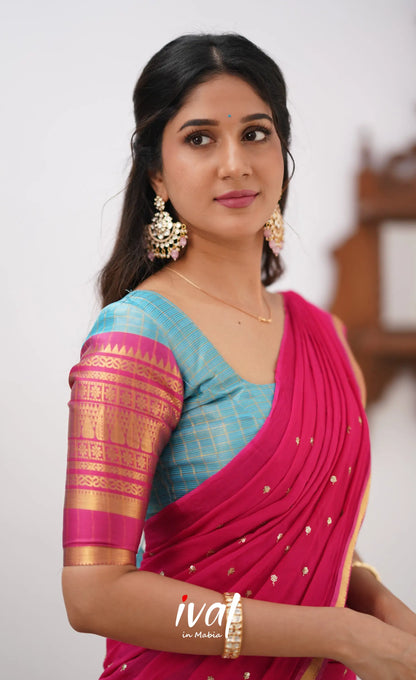 Izhaiyini-Light Blue And Pink Organza Halfsaree Half Sarees