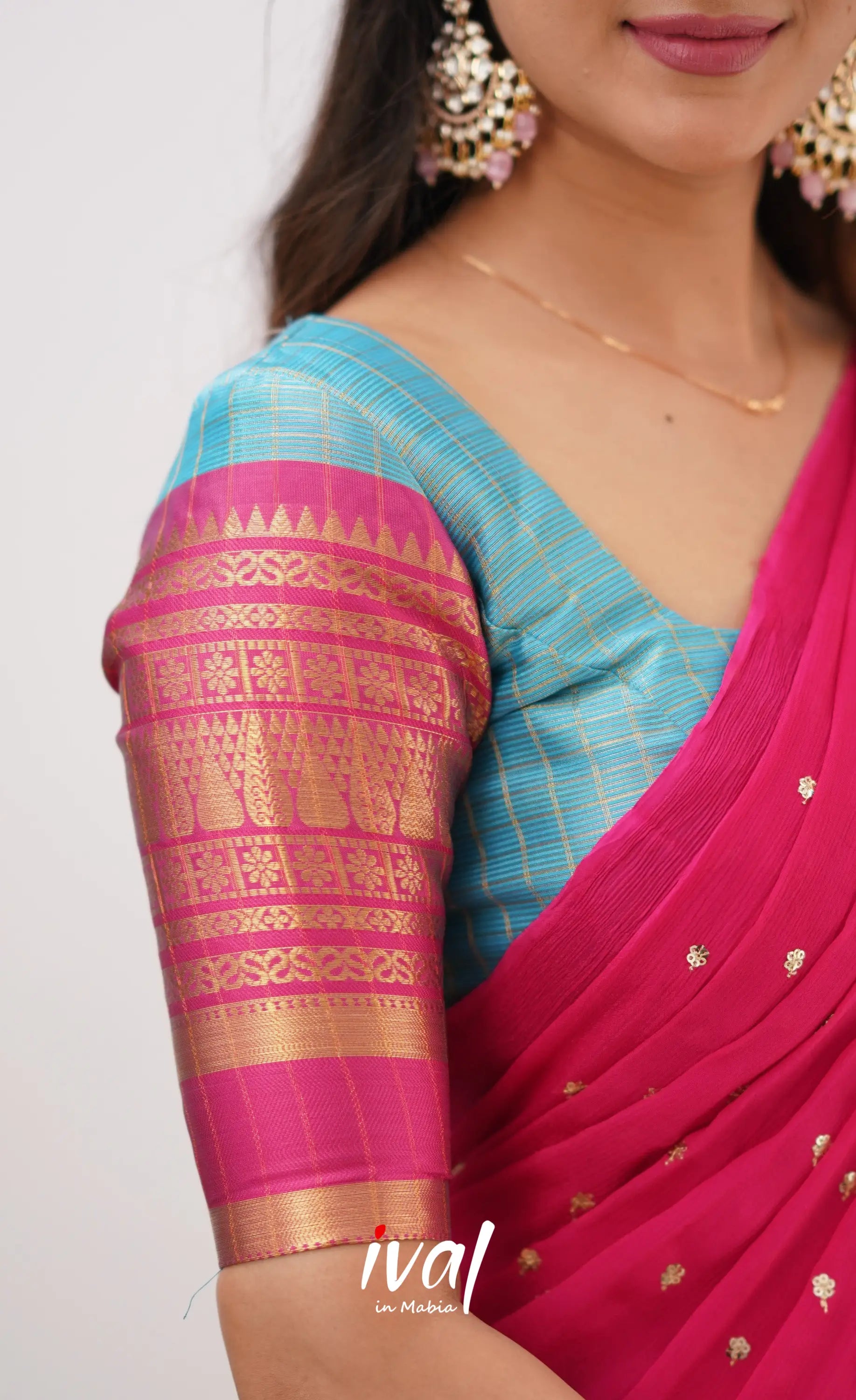 Izhaiyini-Light Blue And Pink Organza Halfsaree Half Sarees