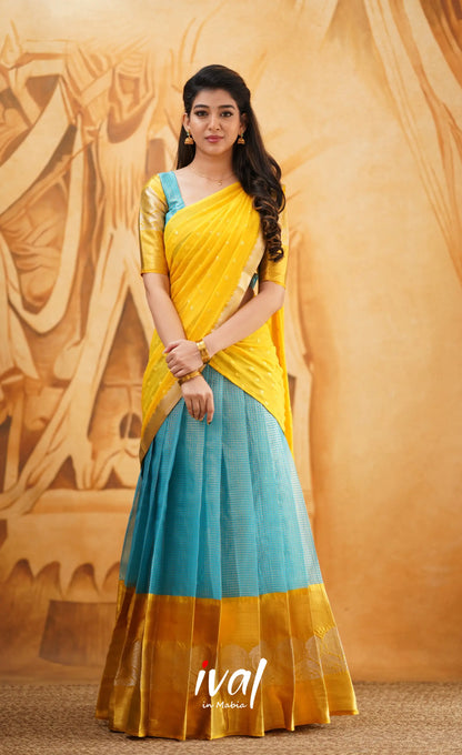 Izhaiyini - Light Blue Shade And Yellow Tone Organza Halfsaree Half Sarees