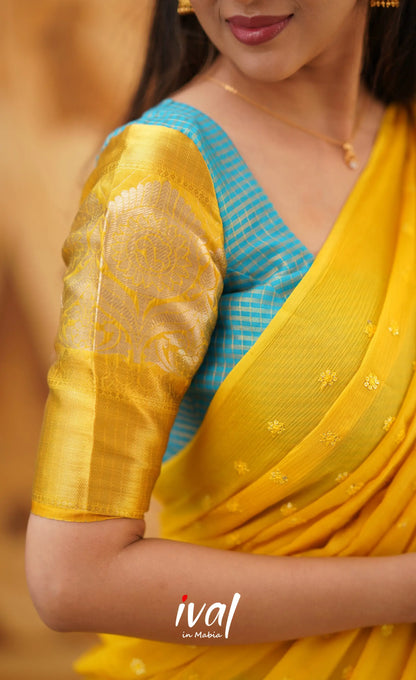 Izhaiyini - Light Blue Shade And Yellow Tone Organza Halfsaree Half Sarees