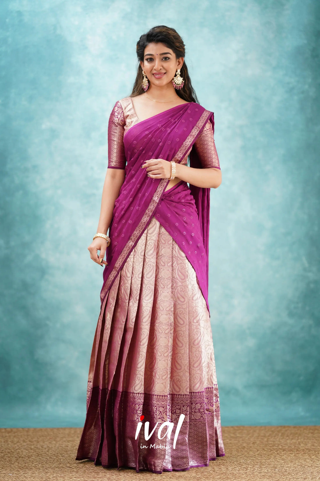 Izhaiyini - Magentaish Purple Banarasi Tissue Halfsaree Half Sarees