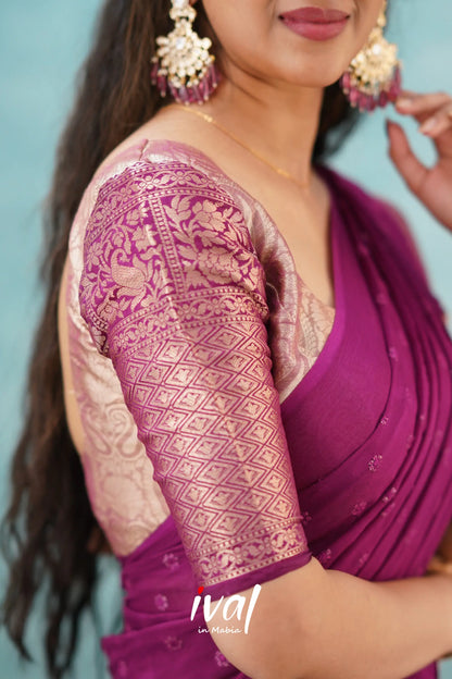 Izhaiyini - Magentaish Purple Banarasi Tissue Halfsaree Half Sarees