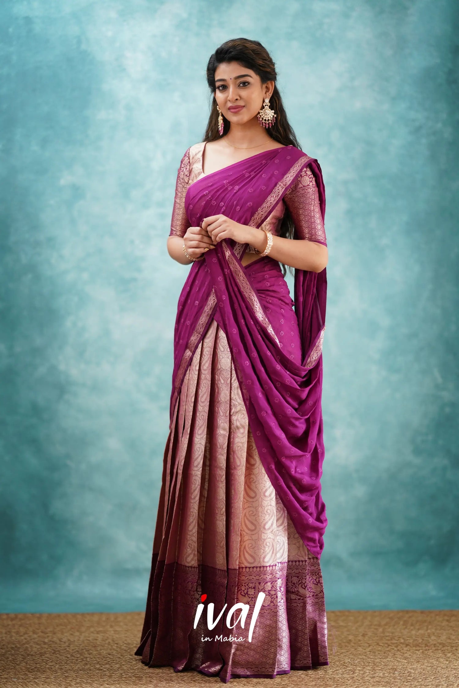 Izhaiyini - Magentaish Purple Banarasi Tissue Halfsaree Half Sarees