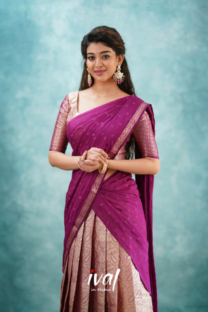 Izhaiyini - Magentaish Purple Banarasi Tissue Halfsaree Half Sarees