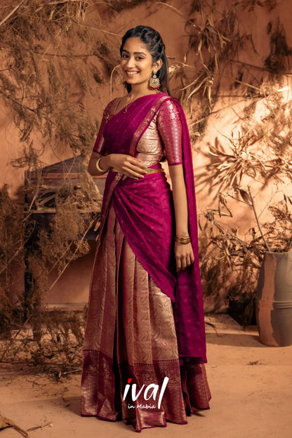 Izhaiyini - Magentaish Purple Banarasi Tissue Halfsaree Half Sarees