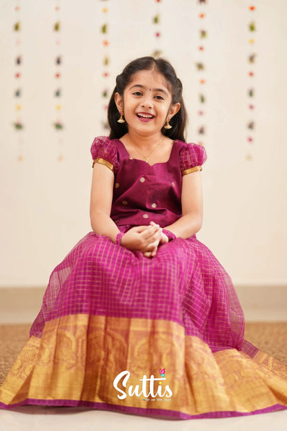 Izhaiyini - Magentaish Purple Organza Pavadai Sattai Kids-Suttis