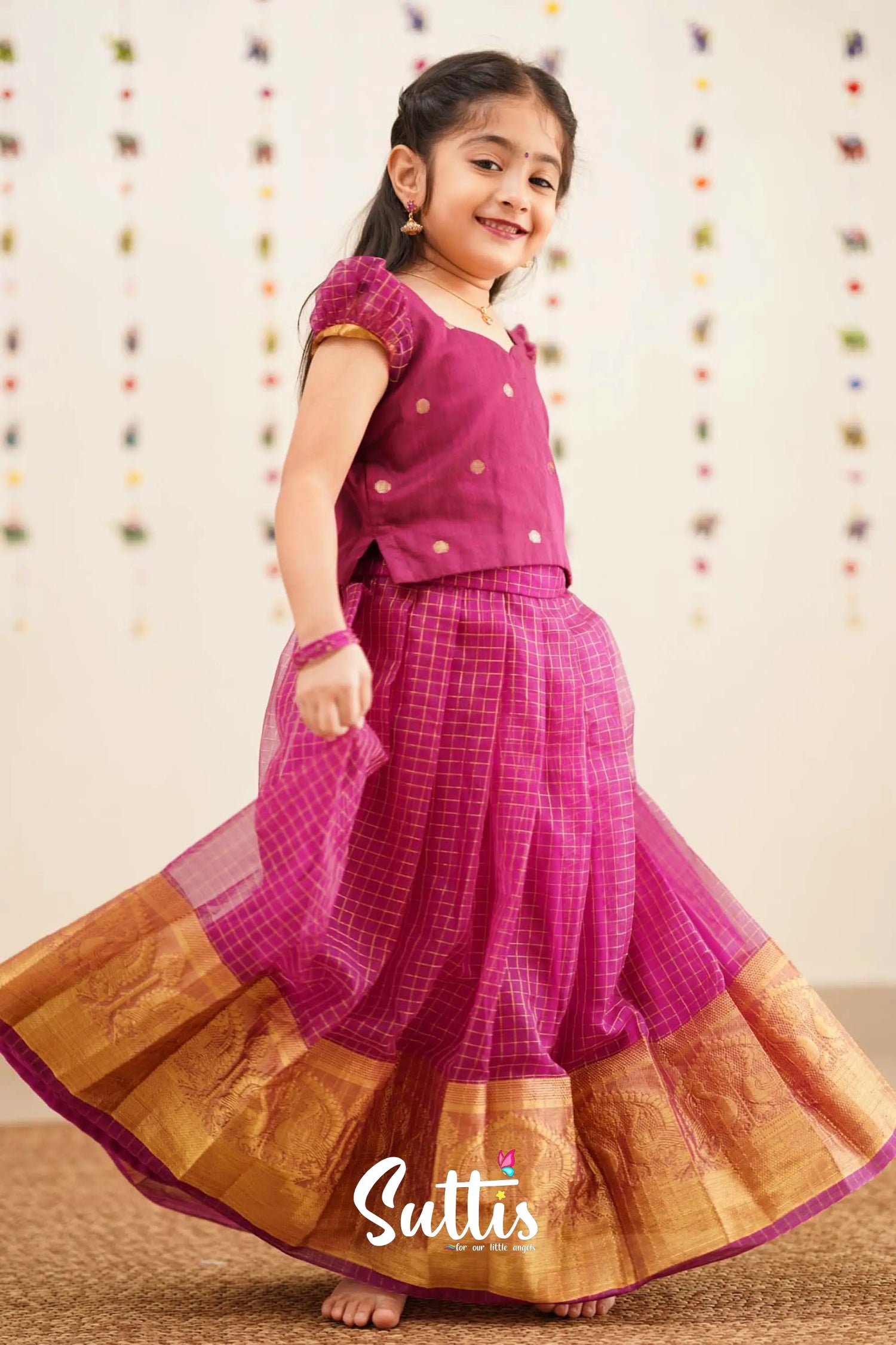 Izhaiyini - Magentaish Purple Organza Pavadai Sattai Kids-Suttis