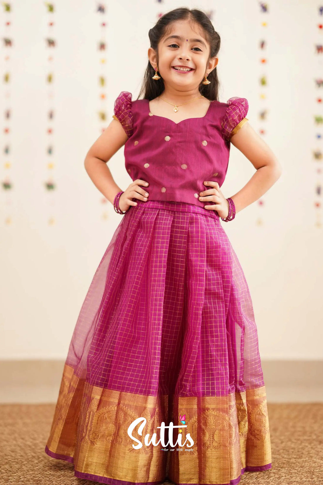 Izhaiyini - Magentaish Purple Organza Pavadai Sattai Kids-Suttis