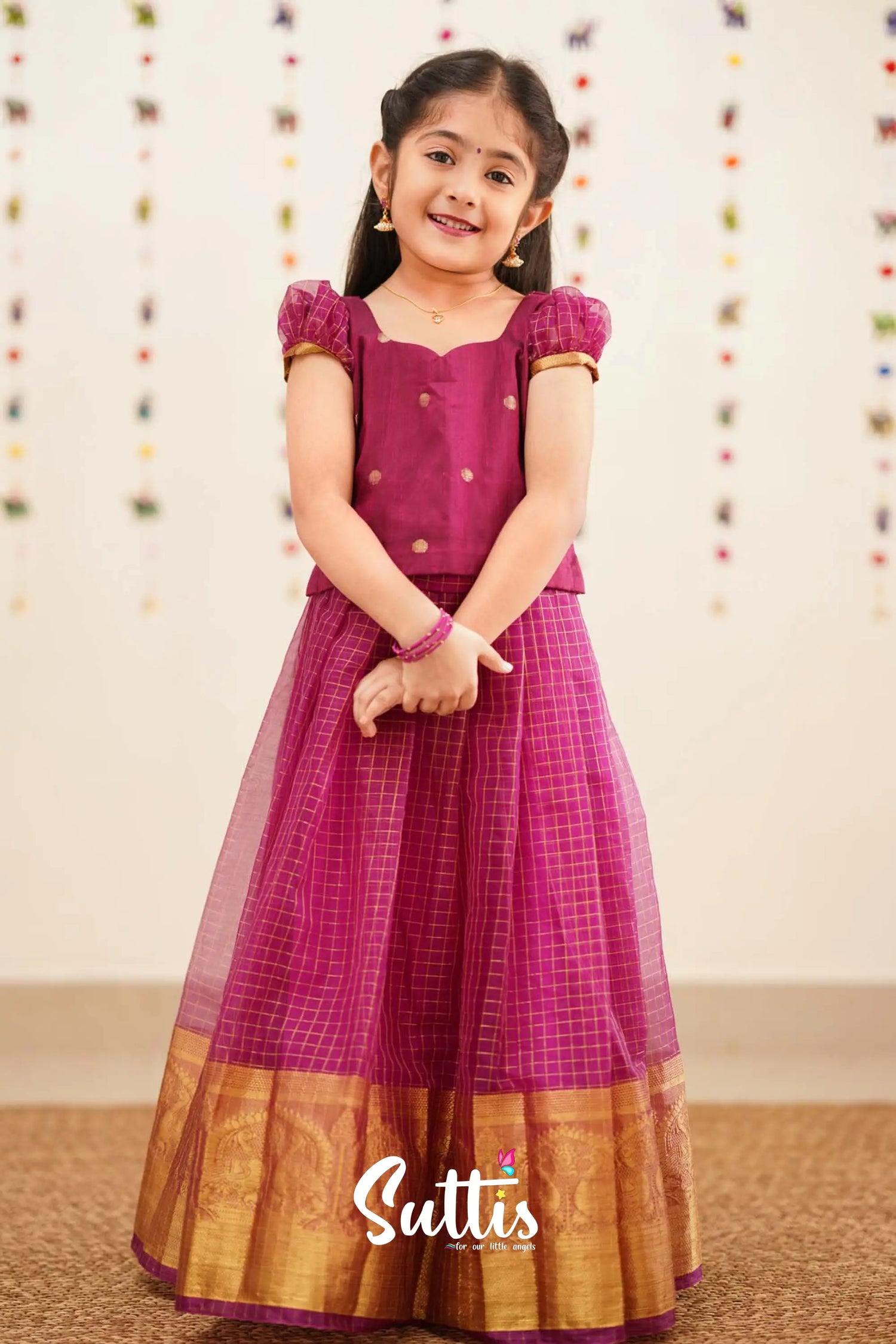 Izhaiyini - Magentaish Purple Organza Pavadai Sattai Kids-Suttis