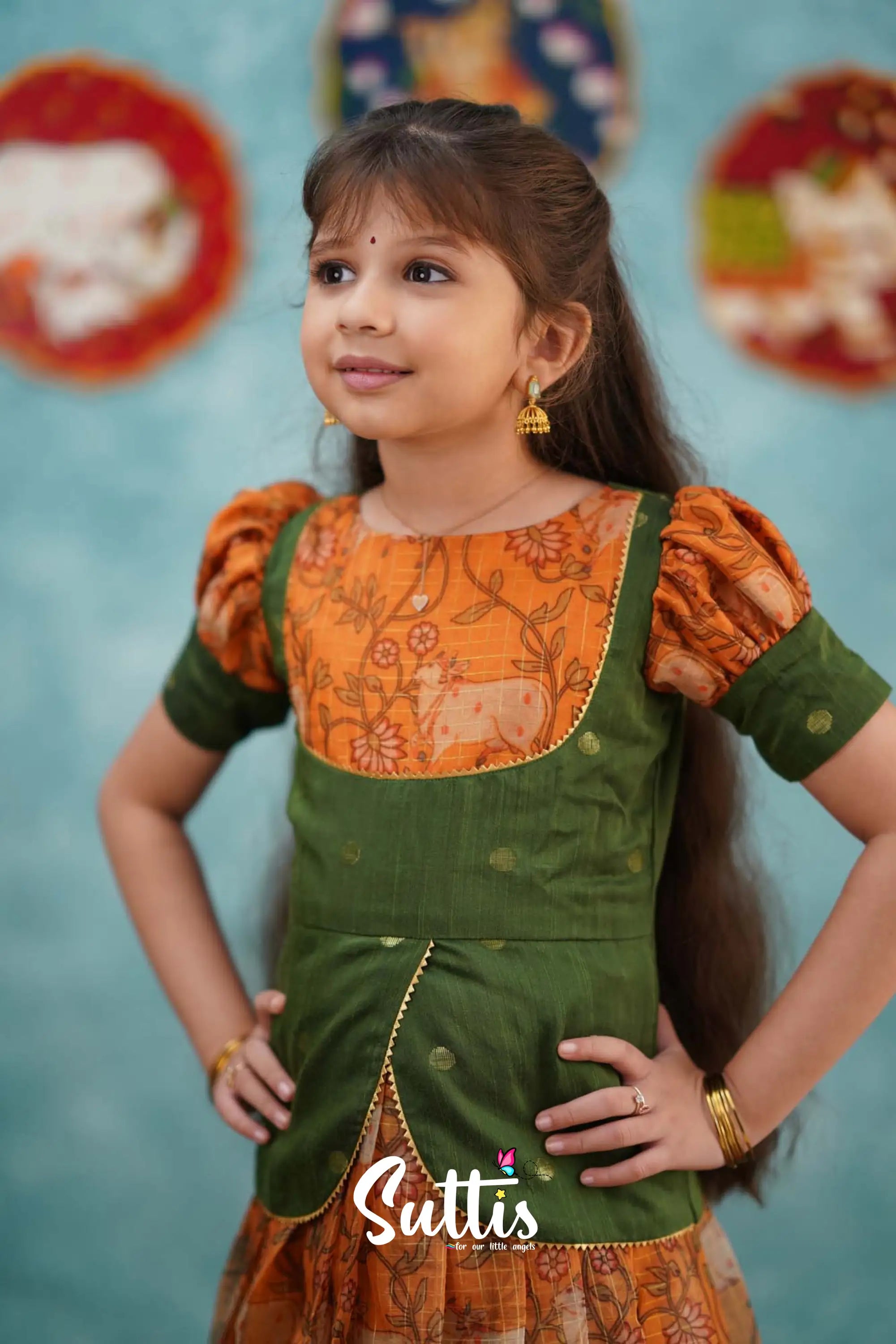 Izhaiyini - Mustard Yellow Organza Top And Skirt Kids-Suttis